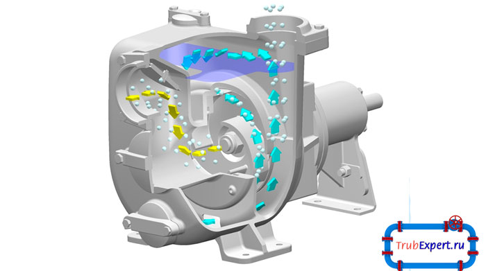 На схеме представлена работа вихревого насоса: таким способом поднимается жидкость на высоту